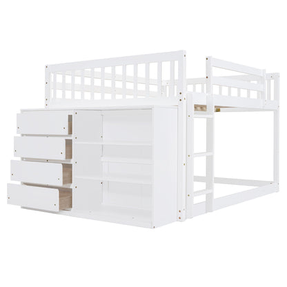 Solid Pine Bunk Bed with Drawers and Shelves