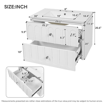 Floating bathroom vanity by Unique Piece Furniture, white with oval knobs and soft close drawers on Tampa Home & Garden Store