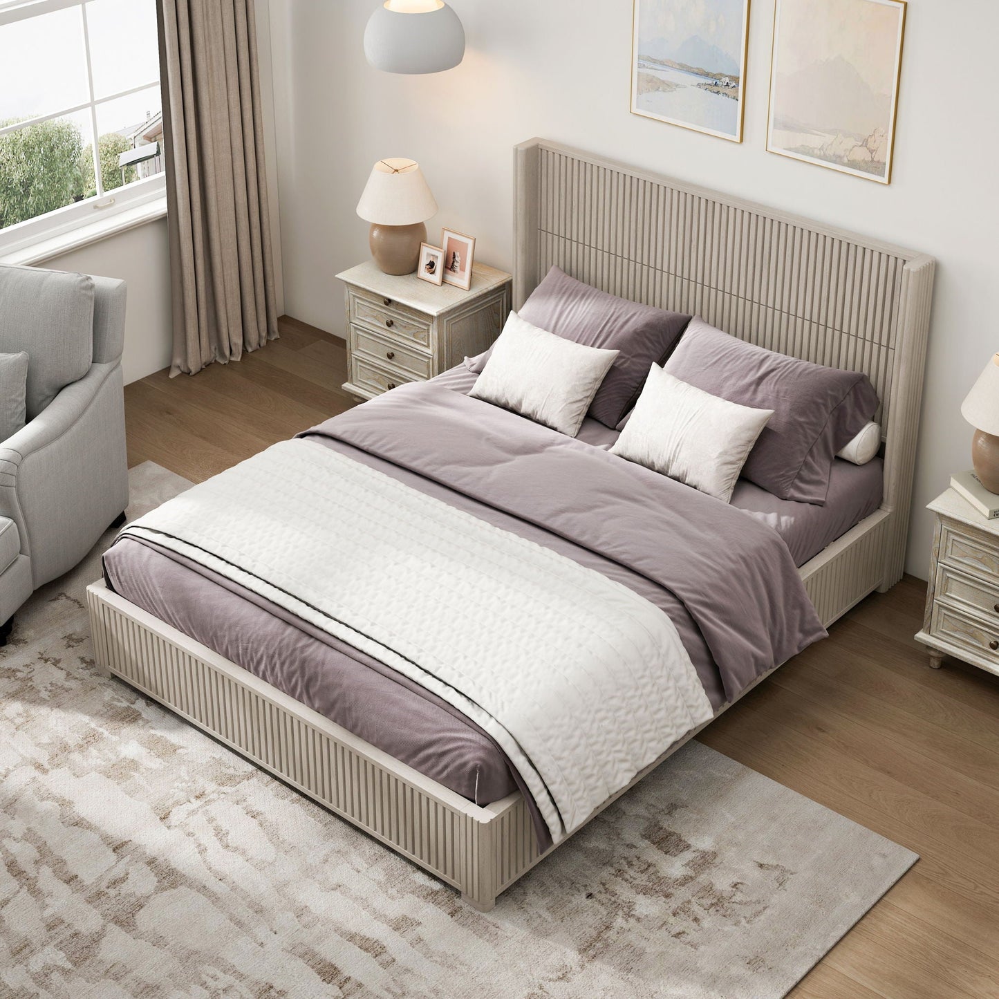 Modern Platform Bed Frame with Tall Headboard