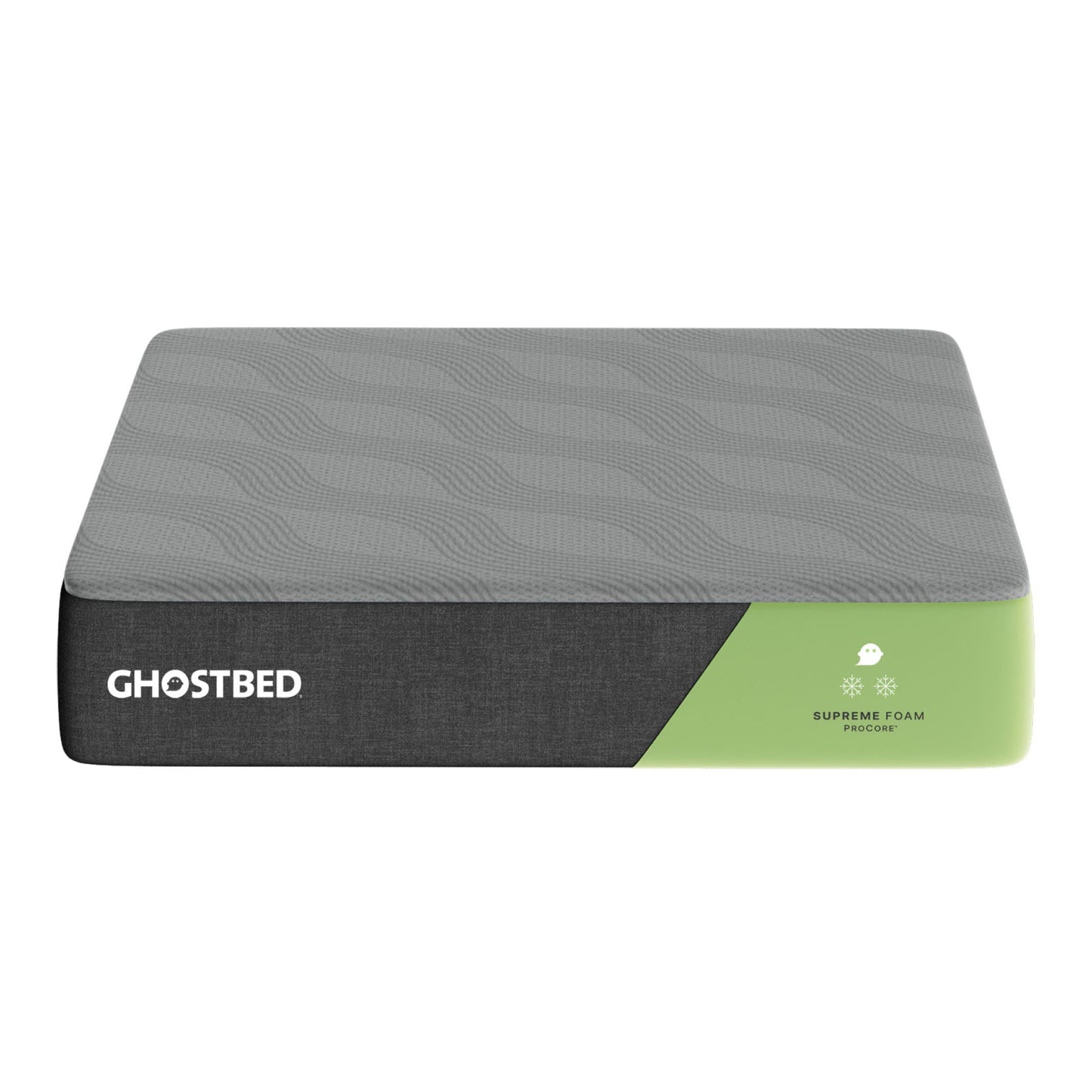 GhostBed Supreme Foam Mattress 12in Procore cooling cover; gray top, black base with lime accent on Tampa Home & Garden Store
