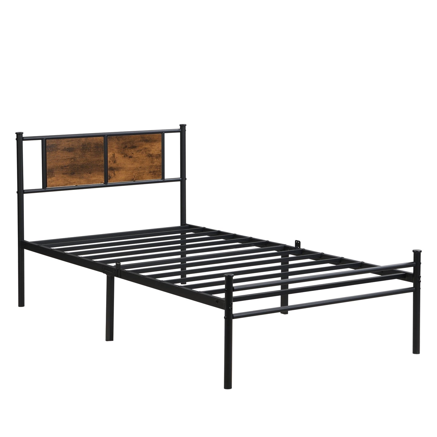 Metal platform bedframe with headboard: modern black steel frame and wood panels, HouseOfZazla on Tampa Home & Garden Store