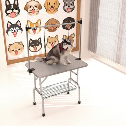 Folding pet grooming table with stainless steel frame and rubber mat with adjustable arm on Tampa Home & Garden Store