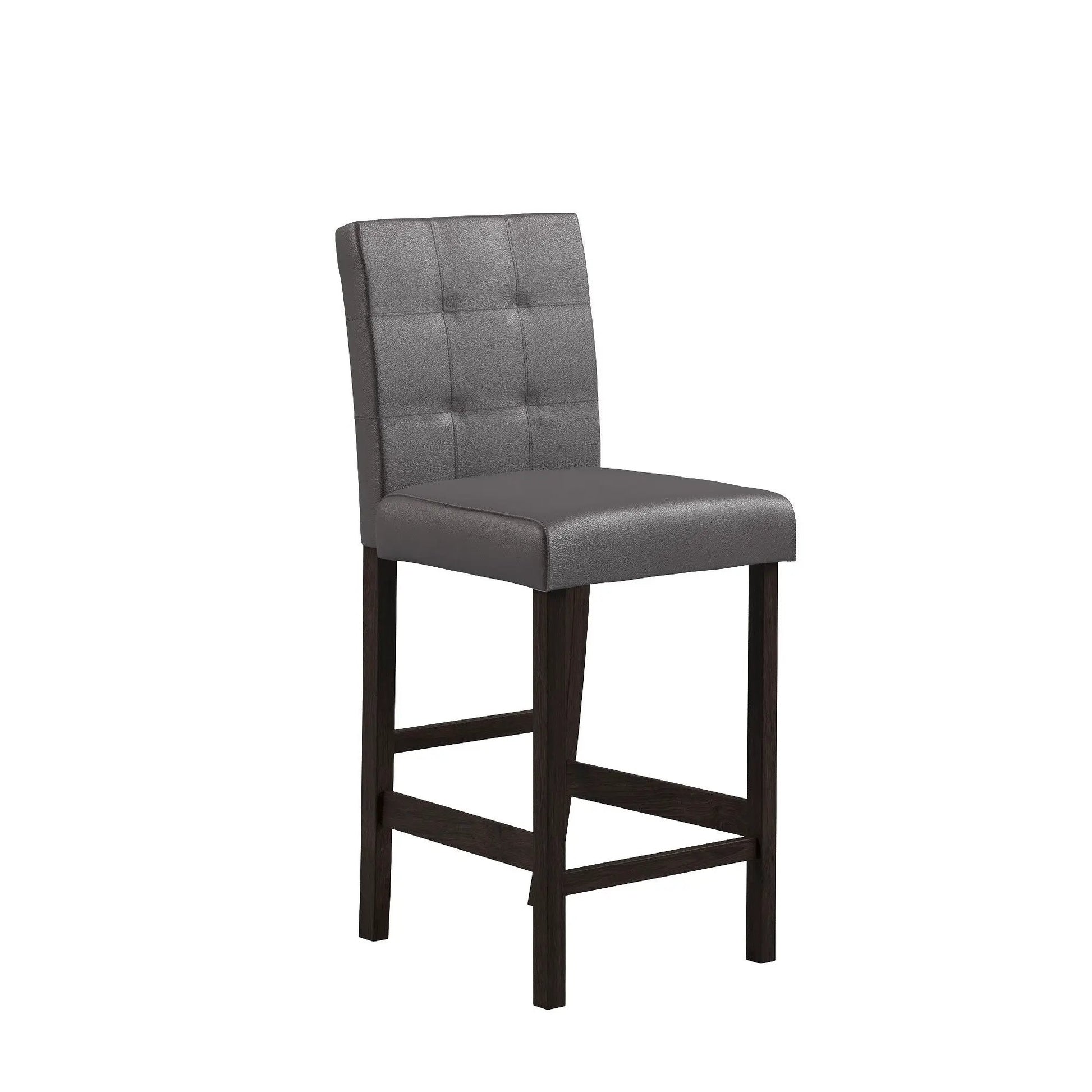 Leon bar stool with espresso wood legs and dark grey tufted faux leather upholstery on Tampa Home & Garden Store