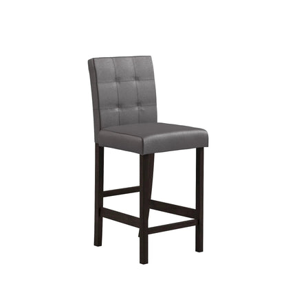 Leon bar stool with espresso wood legs and dark grey tufted faux leather upholstery on Tampa Home & Garden Store