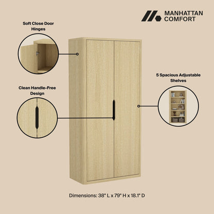 Rivington Bookcase Cabinet in natural wood with 5 adjustable shelves and soft close hinges on Tampa Home & Garden Store