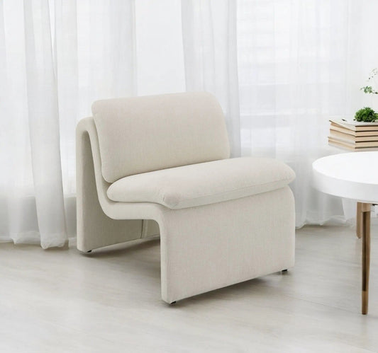 Jaeda innovative elegance accent chair in curved shape with beige fabric on Tampa Home & Garden Store