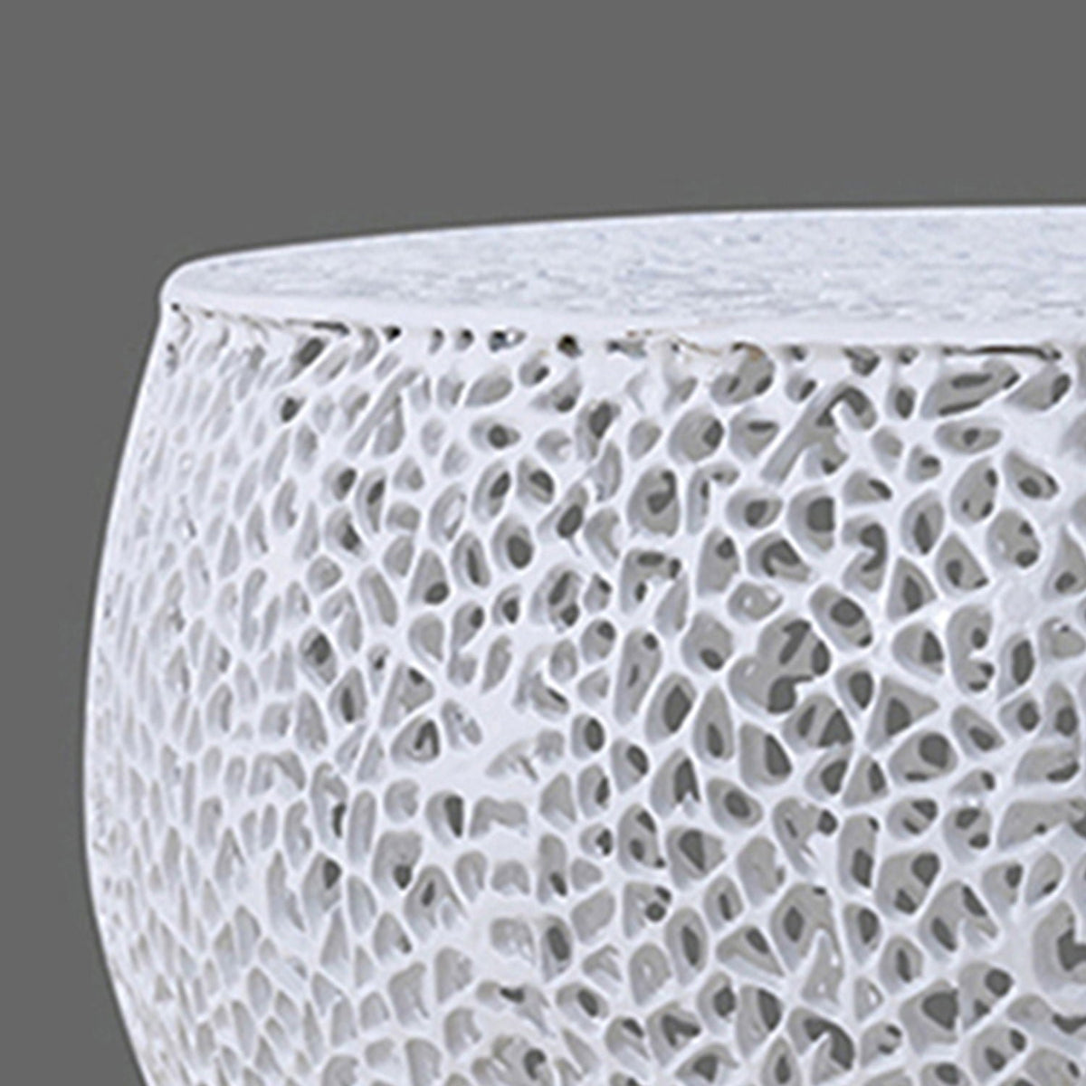 Round coffee table white hammered metal top with aluminum frame on Tampa Home & Garden Store