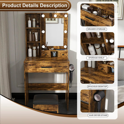 Vanity Table with Mirror and Hairdryer Holder