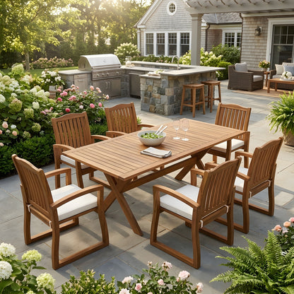 7 Piece Acacia Wood Outdoor Dining Table Set