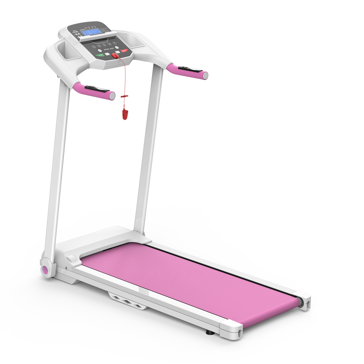 Foldable treadmill by HouseOfZazla with 2.5HP motor, pink belt and pink handles for home use on Tampa Home & Garden Store