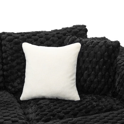 Modular Sectional Sofa with black plush shag upholstery and white textured pillow on Tampa Home & Garden Store