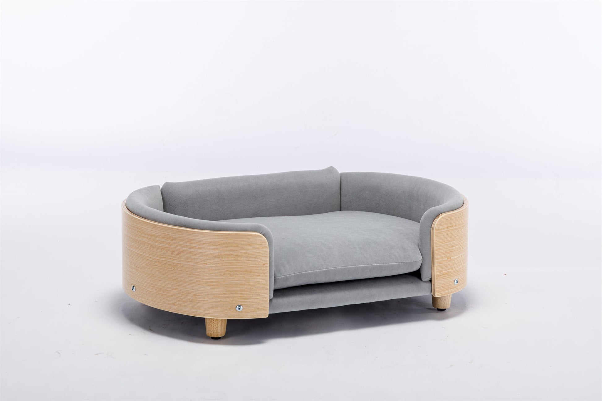 Dog bed elevated with light grey velvet cushion and wood frame, mid size HouseOfZazla on Tampa Home & Garden Store