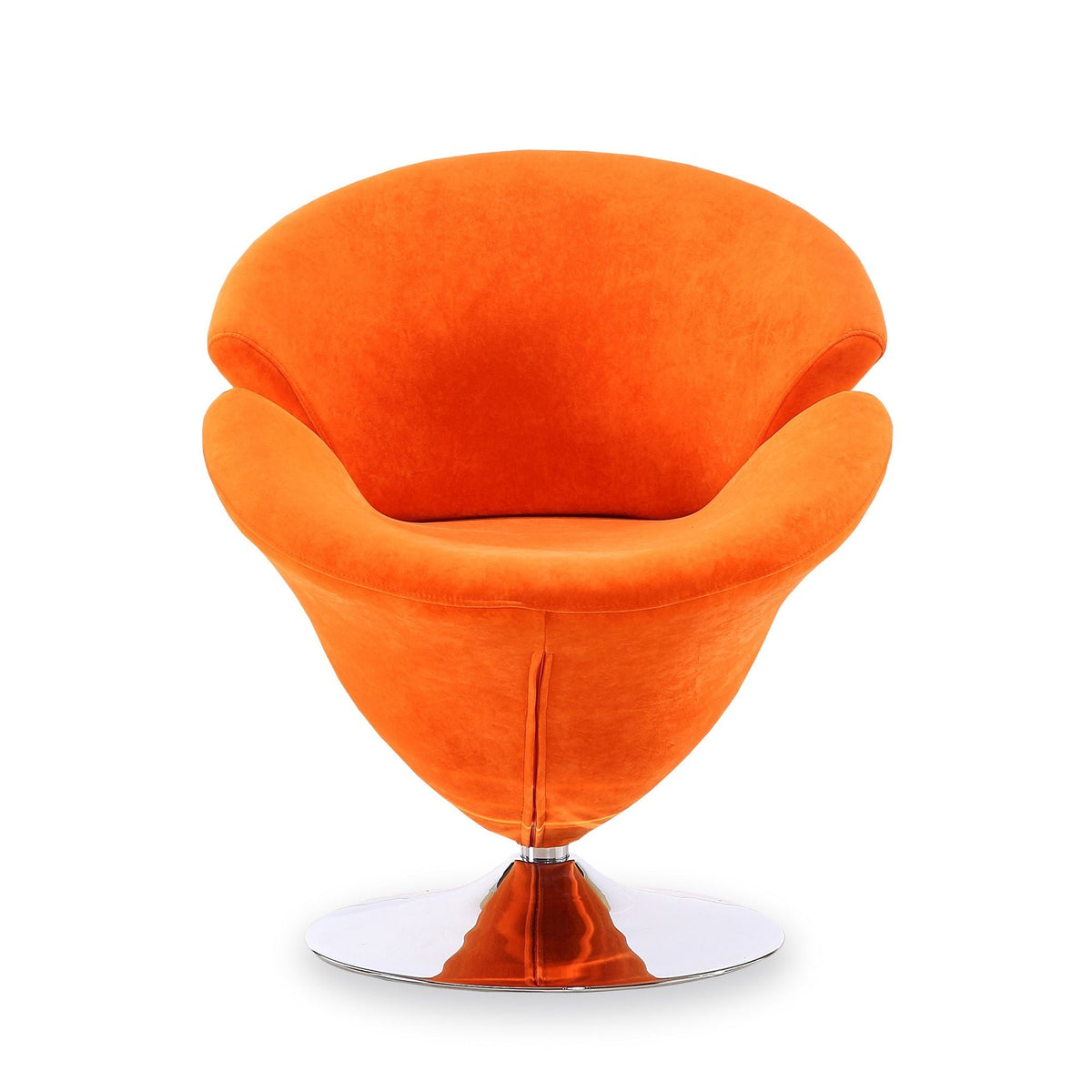 Orange velvet Tulip swivel chair by HouseOfZazla with 360° rotation and chrome pedestal base on Tampa Home & Garden Store