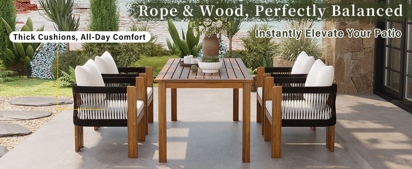Luxury 5 Piece Acacia Wood Patio Dining Set for 4