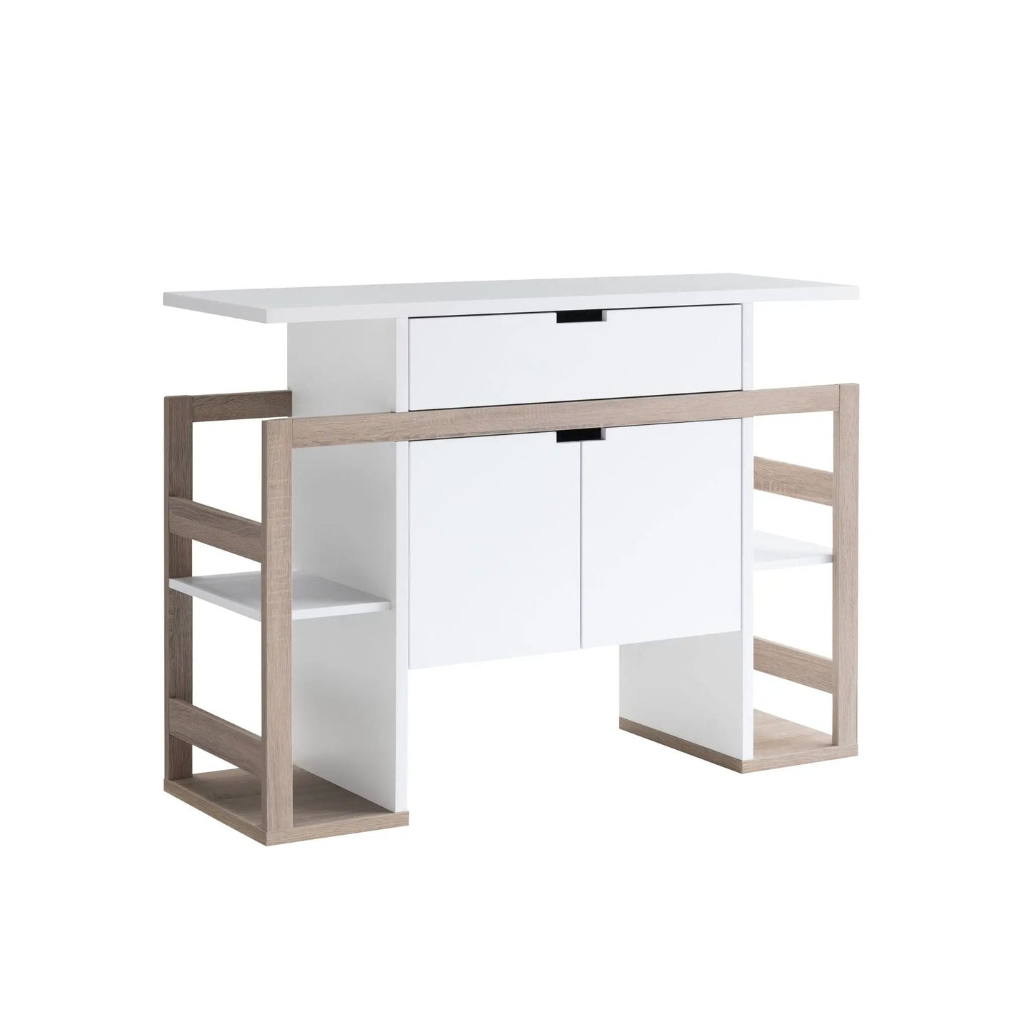 Modernize kitchen buffet organizing cabinet with 4 shelves in white and dark taupe wood frame on Tampa Home & Garden Store