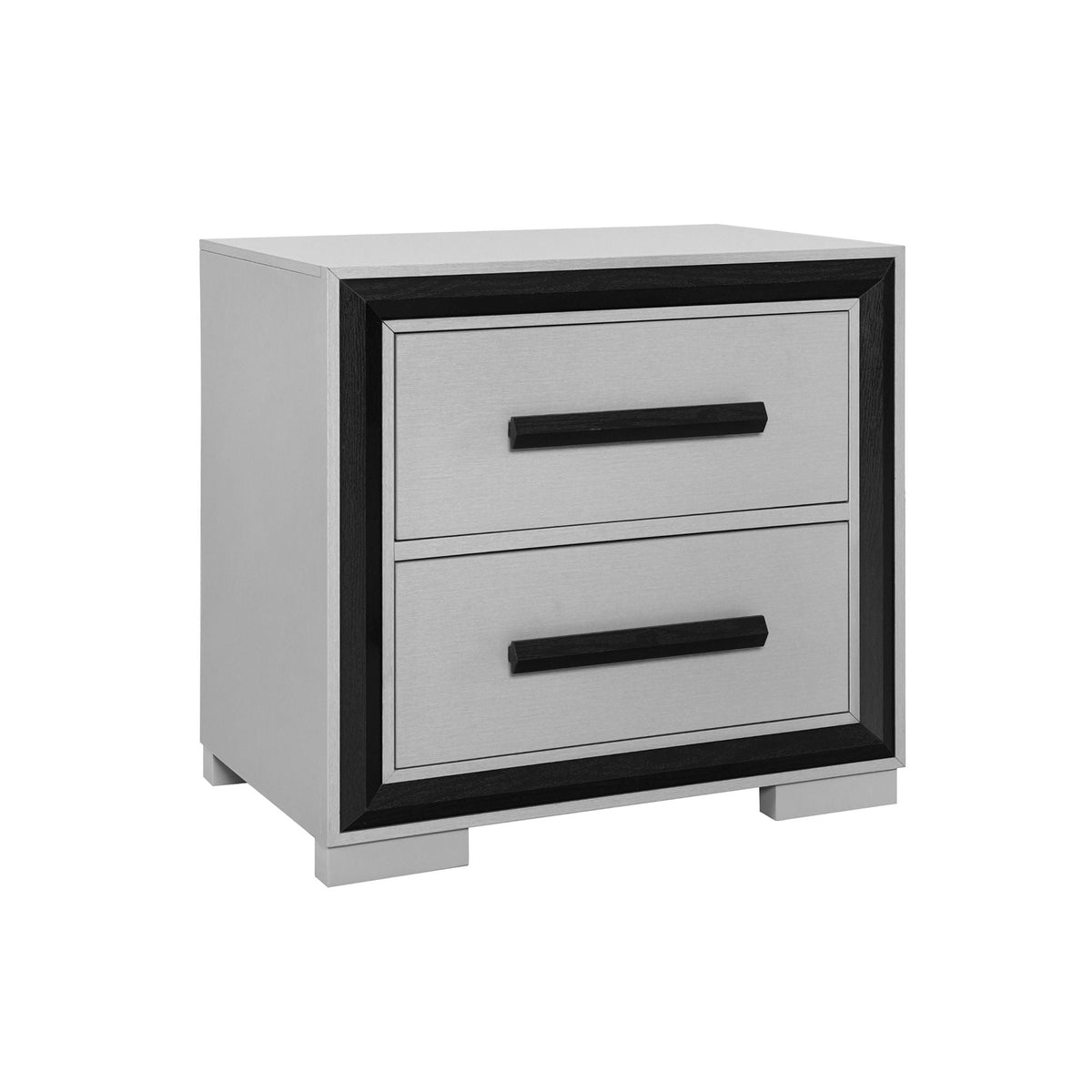 Gray nightstand with black frame trim and three drawers HouseOfZazla on Tampa Home & Garden Store