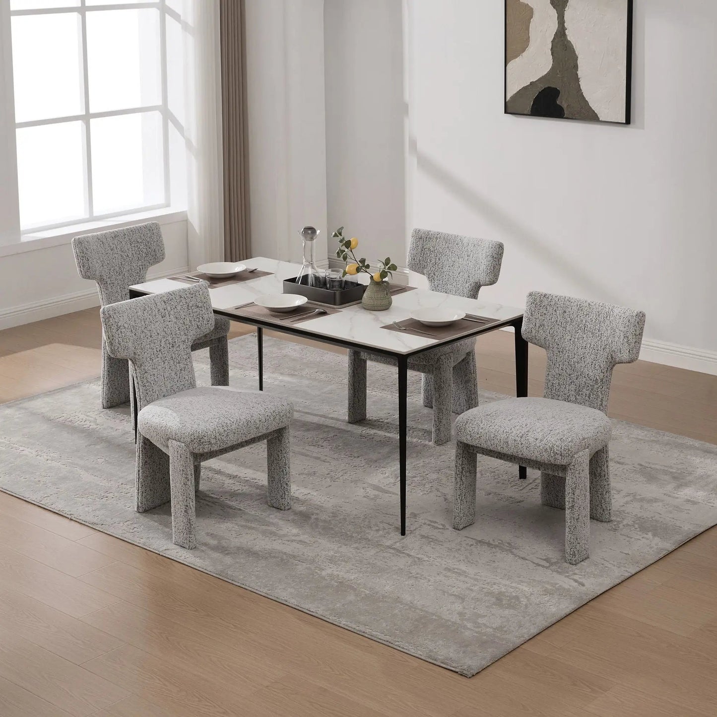 Armless Curved Back Accent Chairs gray fabric, six-piece Unique Piece Furniture set on Tampa Home & Garden Store