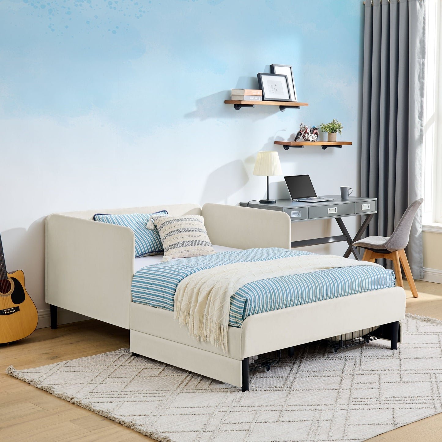 Upholstered Platform Sofa Bed with Drawers