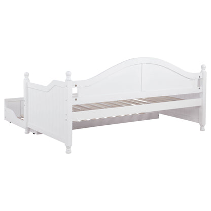 Twin Daybed with trundle storage in white, curved headboard and slatted base, HouseOfZazla on Tampa Home & Garden Store