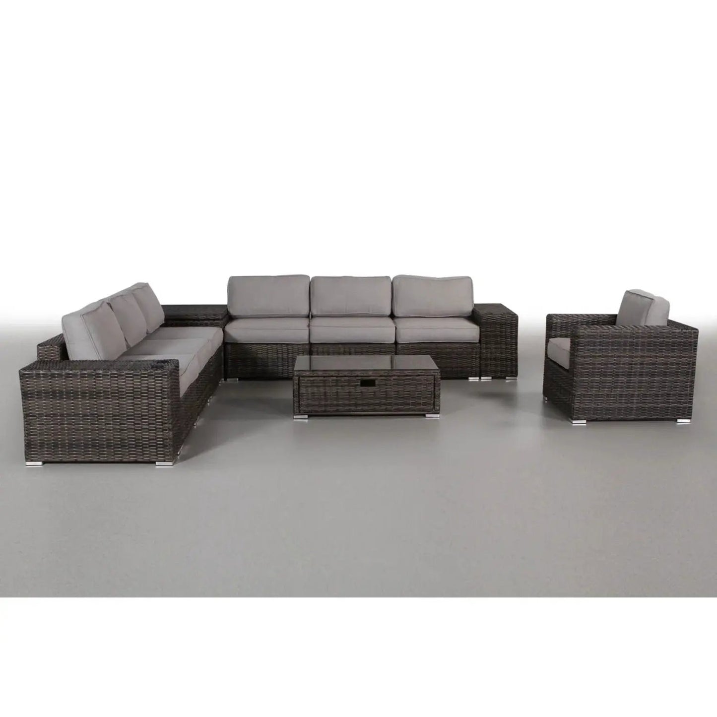 Modern Patio Rattan Sectional Set With Cushions dark wicker gray cushions glass table on Tampa Home & Garden Store