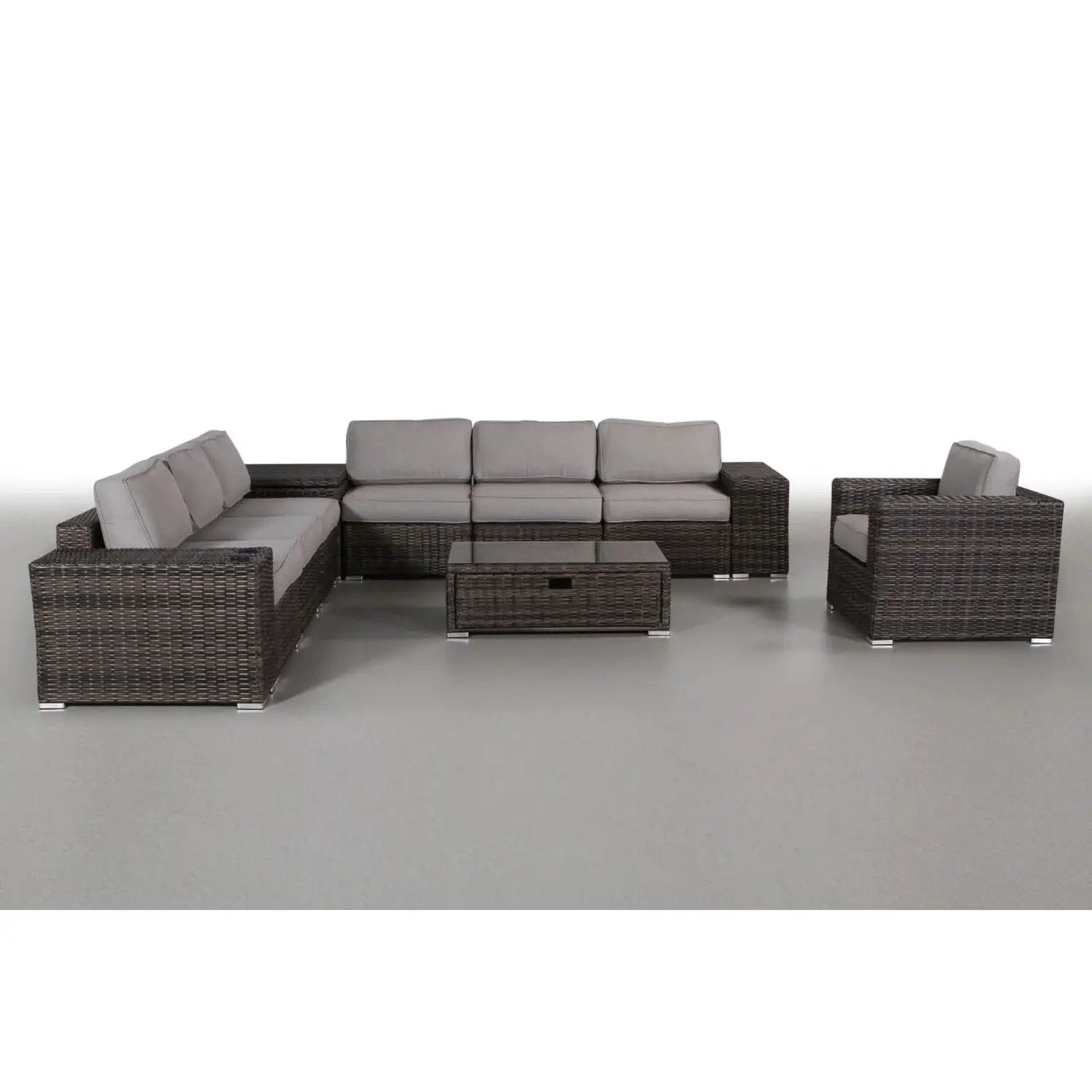 Modern Patio Rattan Sectional Set With Cushions dark wicker gray cushions glass table on Tampa Home & Garden Store