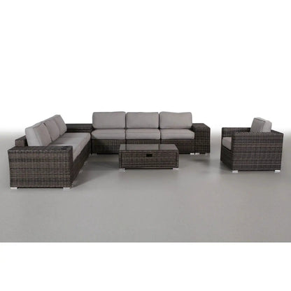 Modern Patio Rattan Sectional Set With Cushions dark wicker gray cushions glass table on Tampa Home & Garden Store