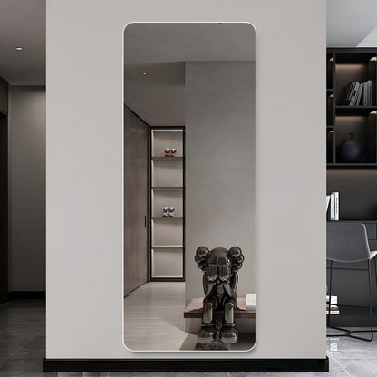 Full Body Round Corner Mirror, tall wall mirror with white edge in modern closet on Tampa Home & Garden Store