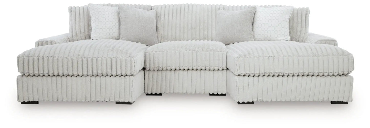 Stupendous three-piece stationary sectional by Unique Piece Furniture gray ribbed fabric on Tampa Home & Garden Store