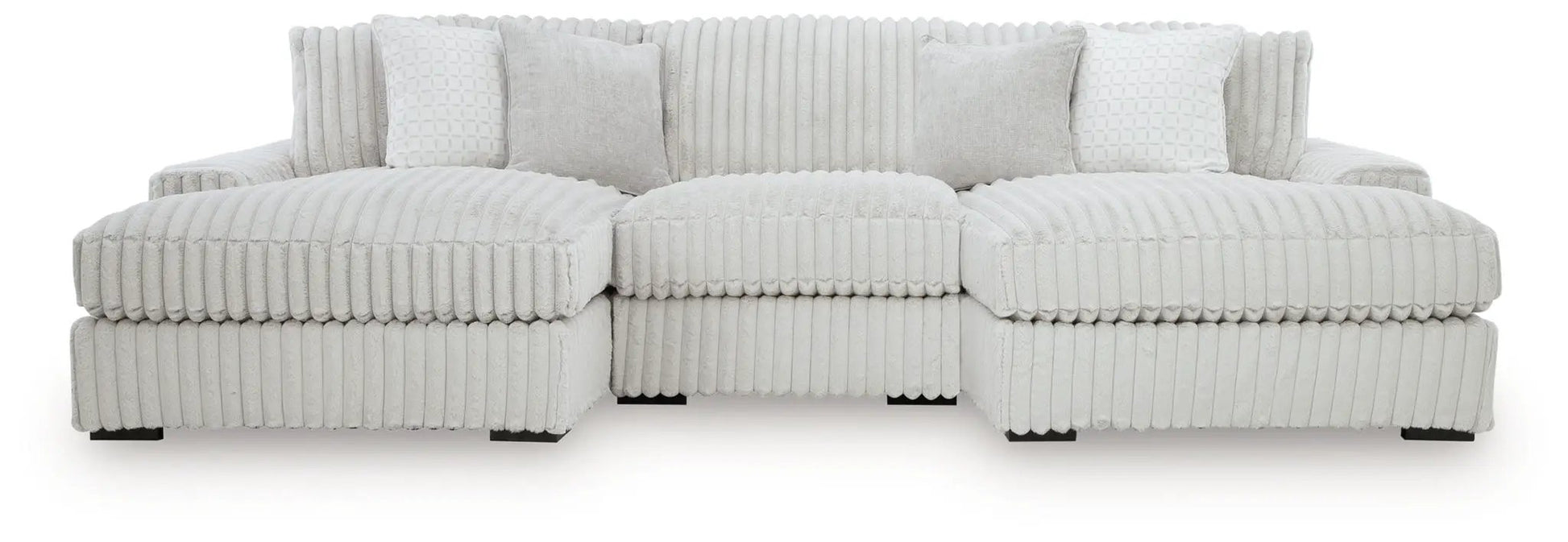 Stupendous three-piece stationary sectional by Unique Piece Furniture gray ribbed fabric on Tampa Home & Garden Store