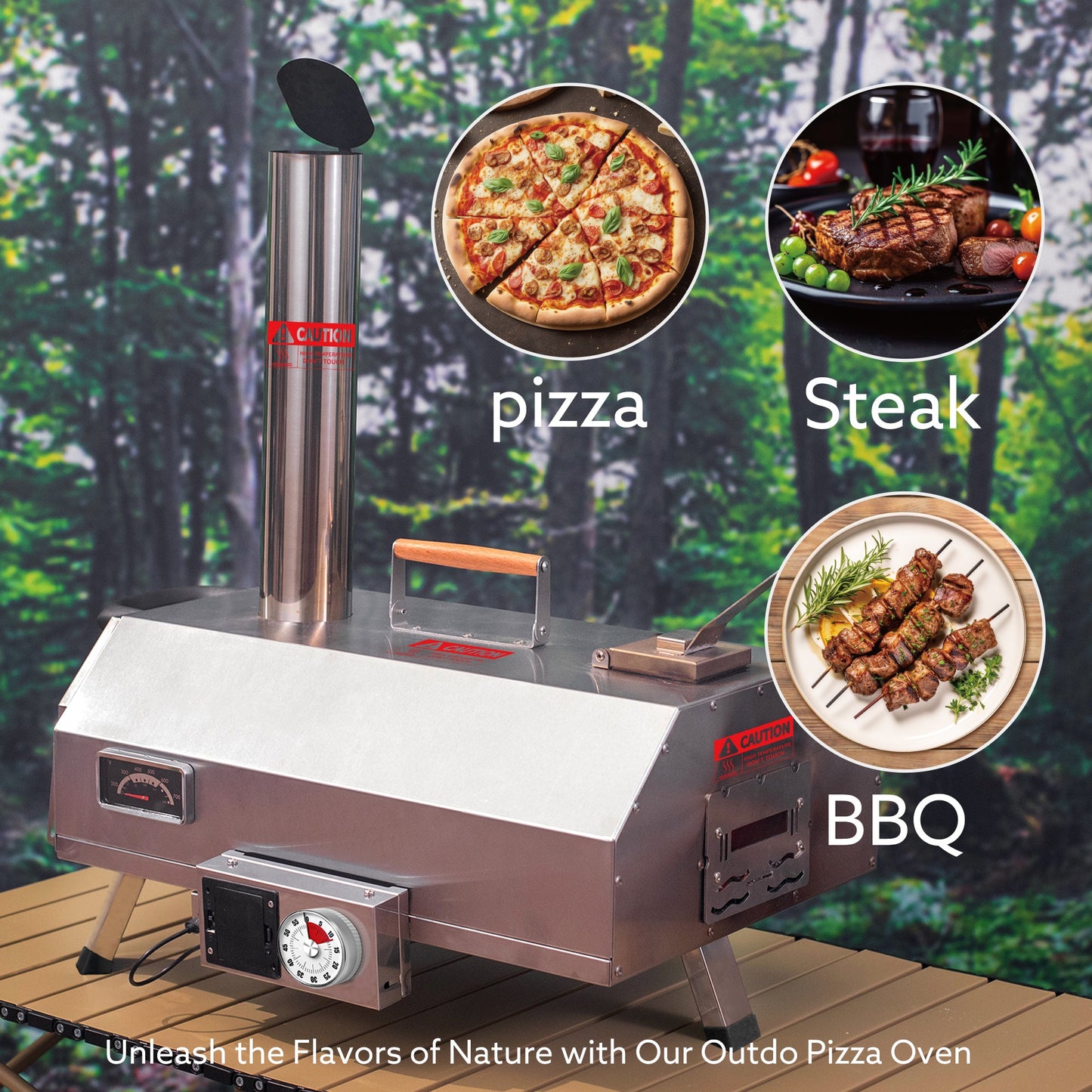 Stainless Steel Pizza Oven Outdoor 12" Automatic Rotatable Pizza Ovens Portable Wood Fired Pizza Oven Pizza Maker with Timer - Tampa Home & Garden Store