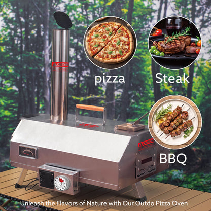 Stainless Steel Pizza Oven Outdoor 12" Automatic Rotatable Pizza Ovens Portable Wood Fired Pizza Oven Pizza Maker with Timer - Tampa Home & Garden Store