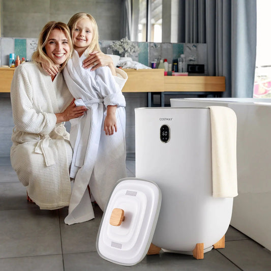 35L towel warmer bucket with auto shut-off in white with wooden legs Costway sauna bucket on Tampa Home & Garden Store