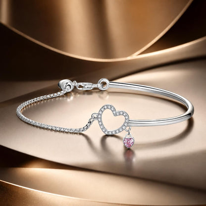 925 Sterling Silver Bracelet 19cm for Women with heart charm and pink gemstone pendant by Bids.com on Tampa Home & Garden Store