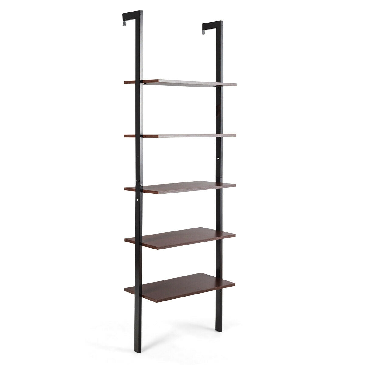 5-Tier Wood Look Ladder Shelf with Metal Frame for Home-Black