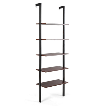5-Tier Wood Look Ladder Shelf with Metal Frame for Home-Black
