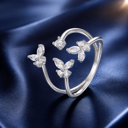 Ring 925 Silver pavé CZ, white gold plated, floral cluster design for women by Bids.com on Tampa Home & Garden Store