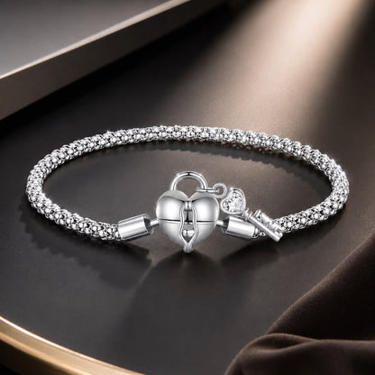 925 silver pavé CZ bracelet with heart lock and key charm, size 17, by Bids.com on Tampa Home & Garden Store