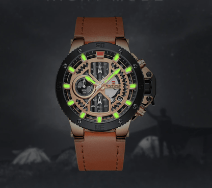 Stevvex ST1N600MK men's chronograph watch with brown leather strap and luminous green hands on Tampa Home & Garden Store