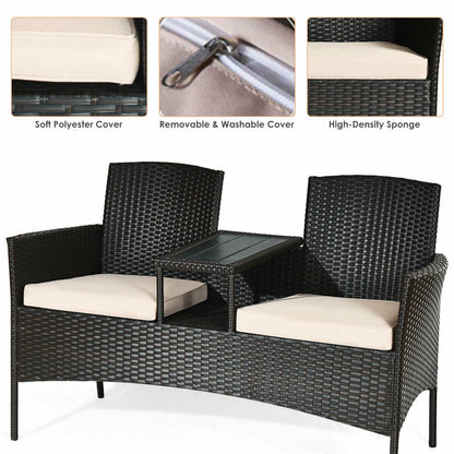 Juego moderno de conversación para patio con mesa de café integrada y cojines - Beige