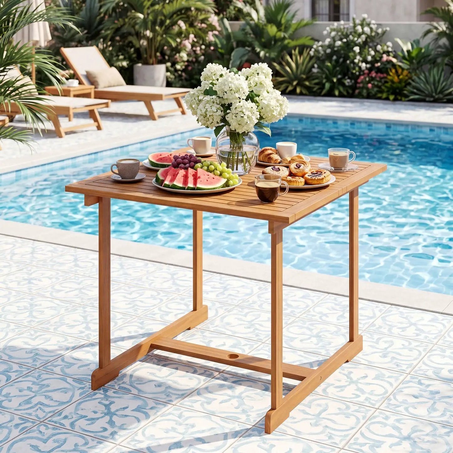 Acacia Wood Outdoor Table with Umbrella Hole