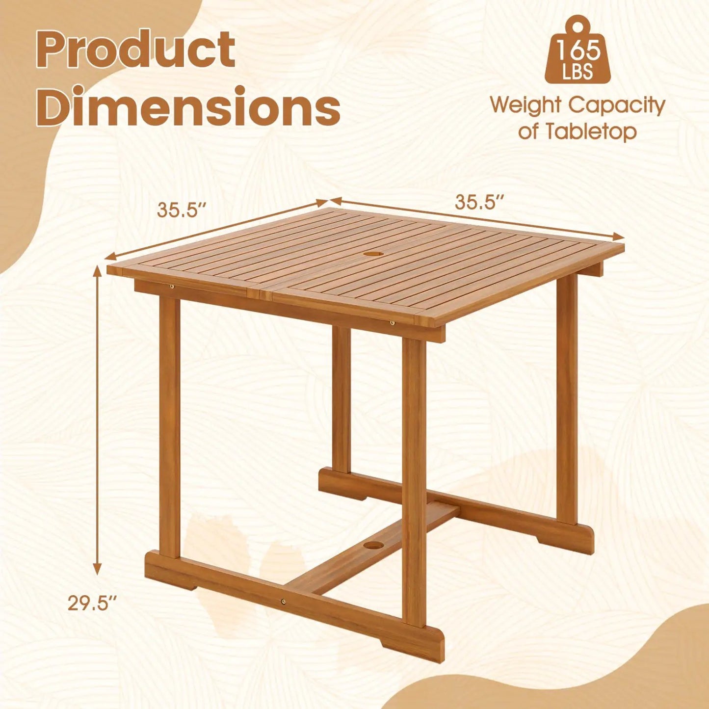 Acacia Wood Outdoor Table with Umbrella Hole