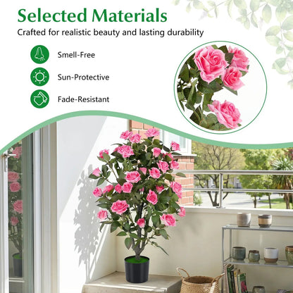 Artificial Rose Tree With Blooming Flowers in Pot