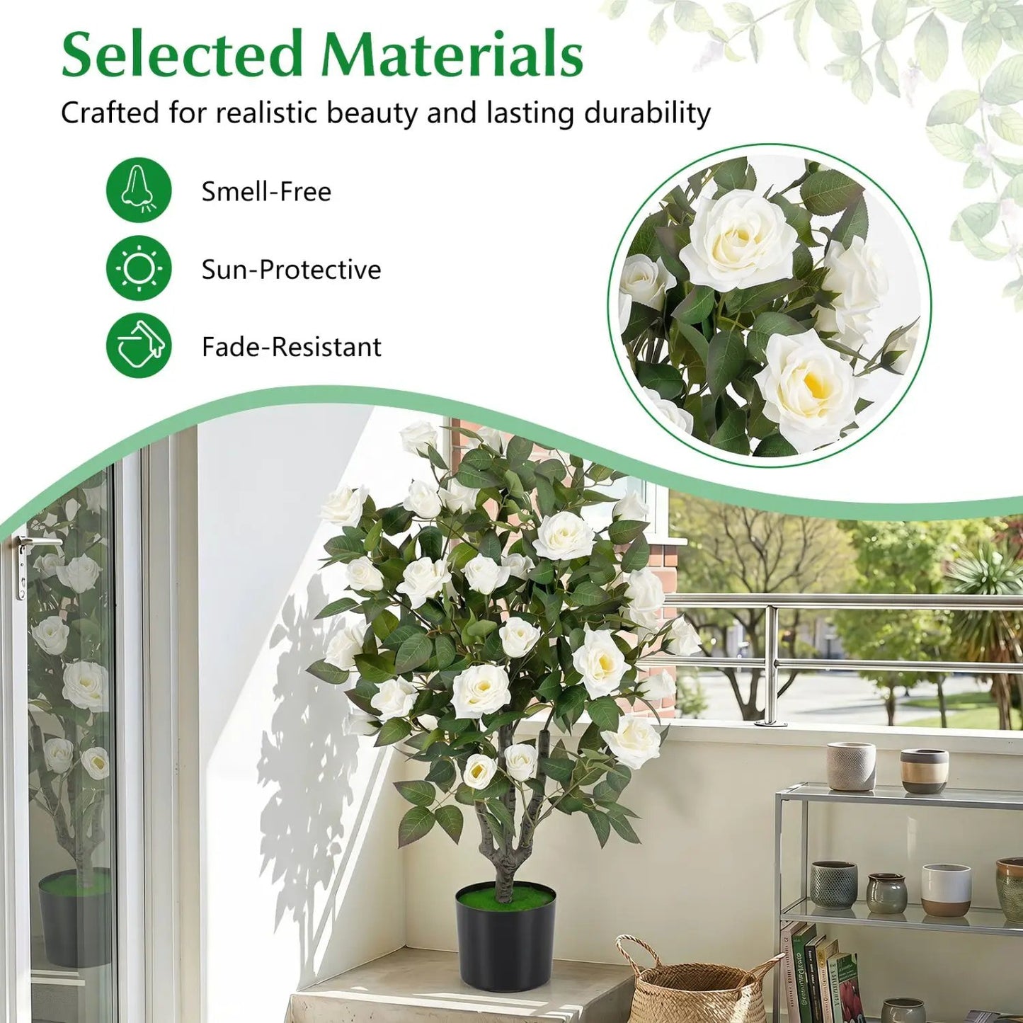 Artificial Rose Tree With Blooming Flowers in Pot