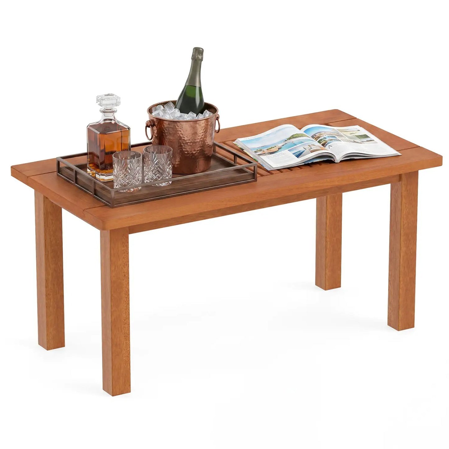 Rectangular Outdoor Coffee Table with Slatted Top