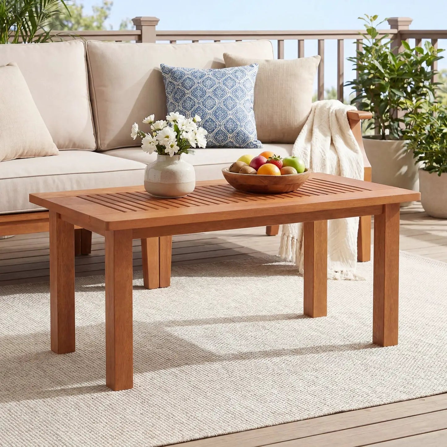Rectangular Outdoor Coffee Table with Slatted Top