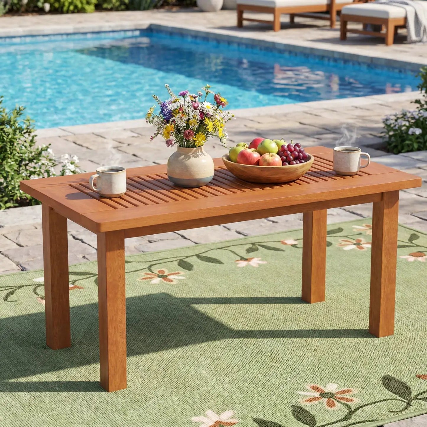 Rectangular Outdoor Coffee Table with Slatted Top