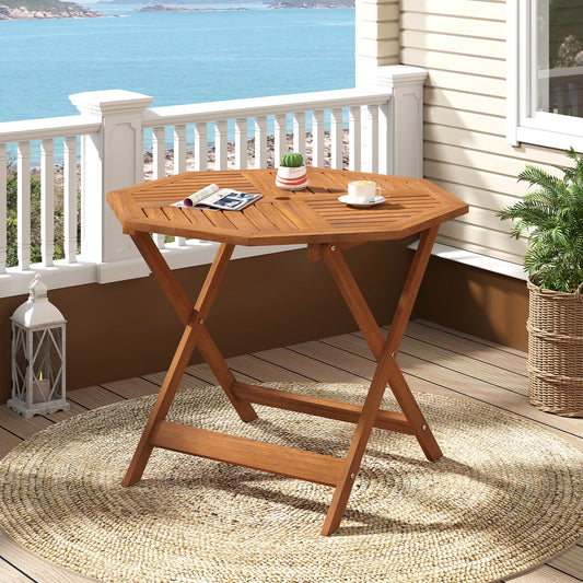 35.5 Inch Solid Wood Patio Dining Table Octagon Table with 1.97 Inch Umbrella Hole - Tampa Home & Garden Store