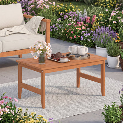 Rectangular teak wood outdoor coffee table 35.5 inches, DirectDeals table in warm natural finish on Tampa Home & Garden Store