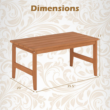 Rectangular teak outdoor patio coffee table with a slatted top, 35.5in long, 20in wide, 17in high on Tampa Home & Garden Store