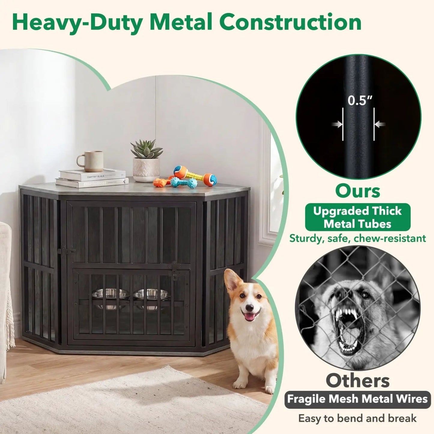 Wooden Dog Crate End Table with Adjustable Bowl